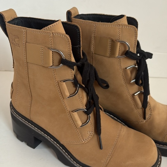 Sorel Jane Now lace up d-ring heel combat boot caribou buff waterproof boot - Picture 15 of 16